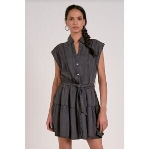 Elan Denim Chambray Collared Mini Shirt Dress Black Women's Size Medium